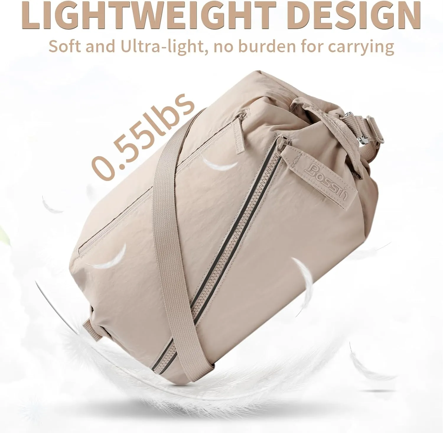 BOSSTIN Small Gym Bag for Women Men, Small Duffle Bag Crossbody Bags for Women, Lightweight Compact Sports Bag for Gym Work Fitness Travel, 3 in 1 Workout Bag-Apricot