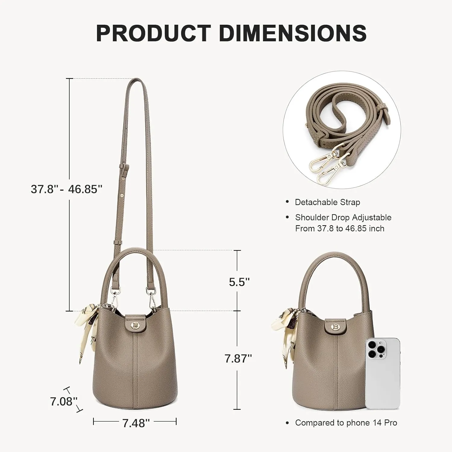 BOSTANTEN Small Crossbody Bags for Women Vegan Leather Mini Bucket Handbag Removable Shoulder Strap