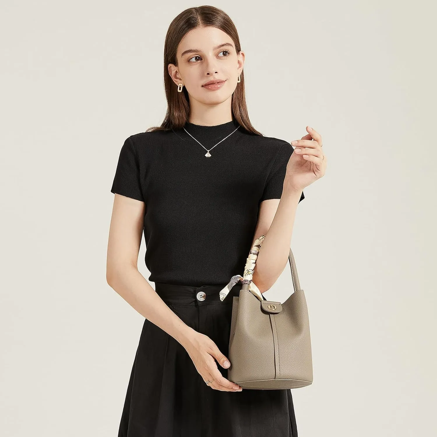 BOSTANTEN Small Crossbody Bags for Women Vegan Leather Mini Bucket Handbag Removable Shoulder Strap