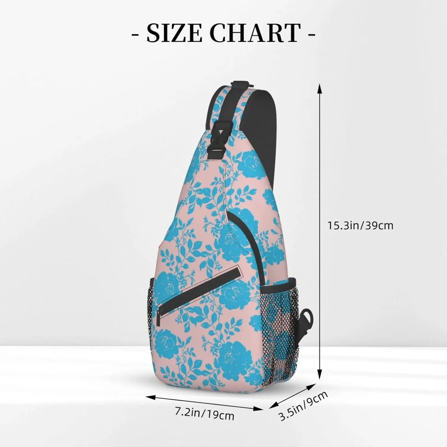 Botanical Blue Rose Flowers Pink Sling Bag for Women Men's Crossbody Sling Backpack Travel Hiking Daypack Shoulder Chest Bag with Adjustable Strap