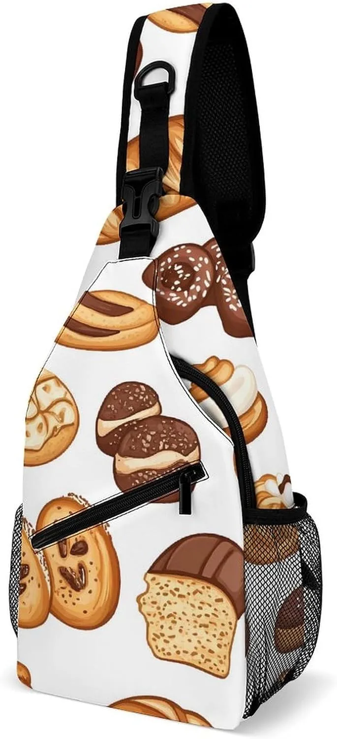 Breads And Pastries Casual Sling Bag Backpack Travel Shoulder Chest Crossbody Bags Adjustable Daypack Unisex