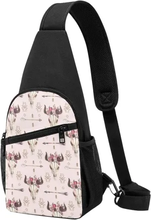 BREAUX Bull Skull Tribal Crossbody Chest Bag, Casual Backpack, Small Satchel, Multi-Functional Travel Hiking Backpacks