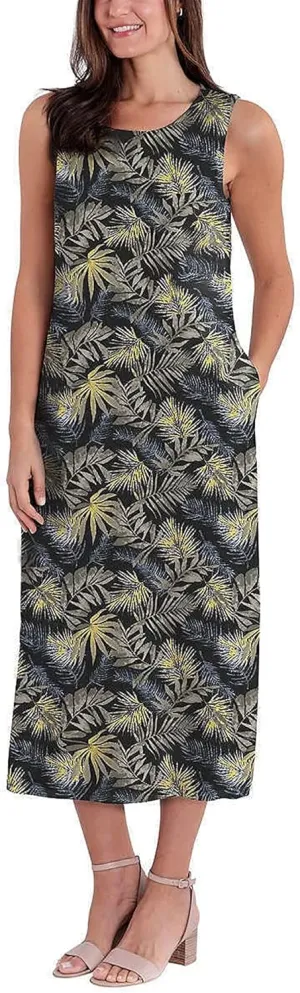 Briggs Women's Linen Blend Relaxed Fit Lightweight Floral Dress (L), Black, Yellow, Gray