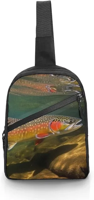 Brook Trout Fly Fishing Cross Chest Bag Crossbody Backpack for Women Men Sling Bag Travel Hiking Daypack