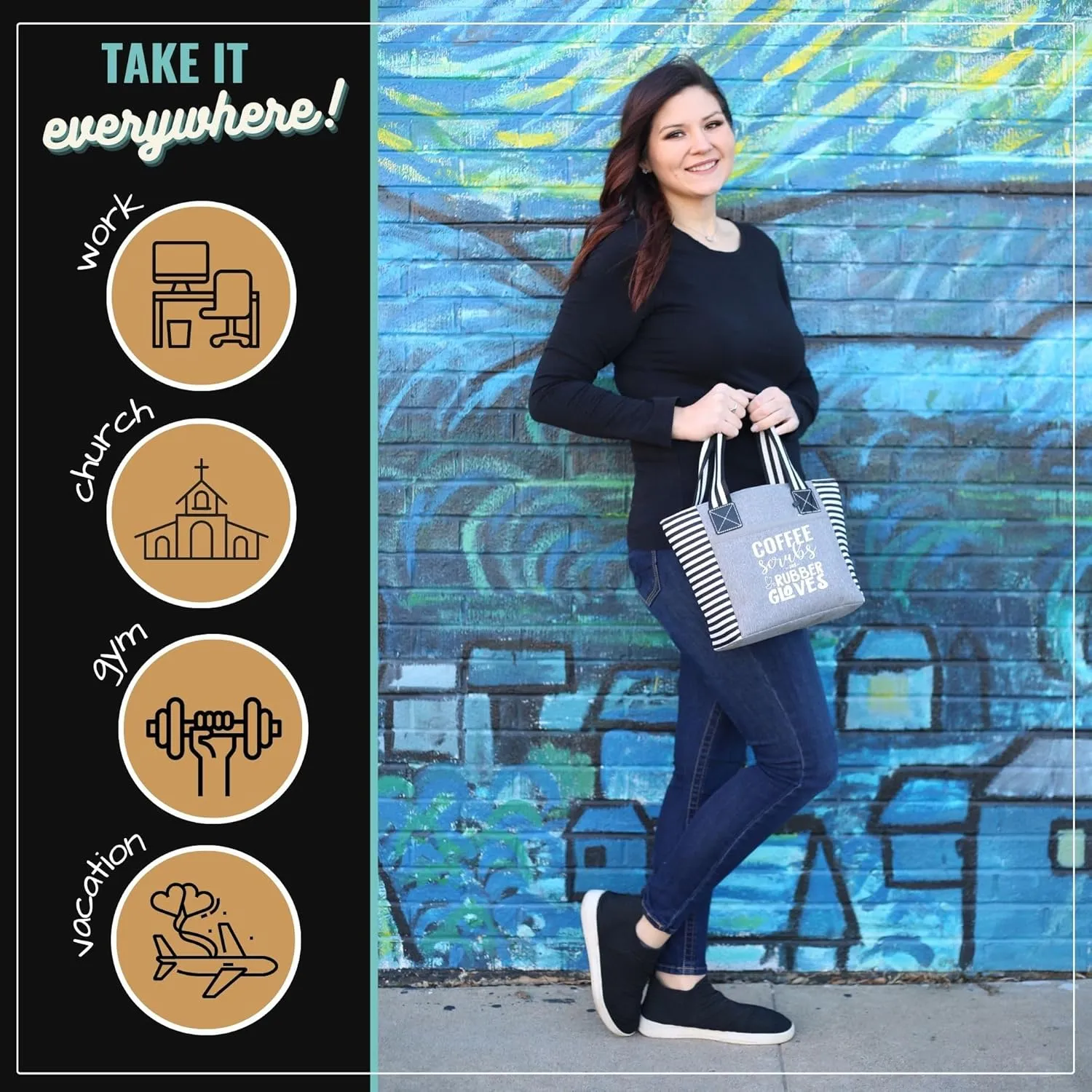 Brooke & Jess Designs Cute Lunch Bags for Women - Insulated Lunch Tote for Work - Nurse, Teacher, Grandma, Mom