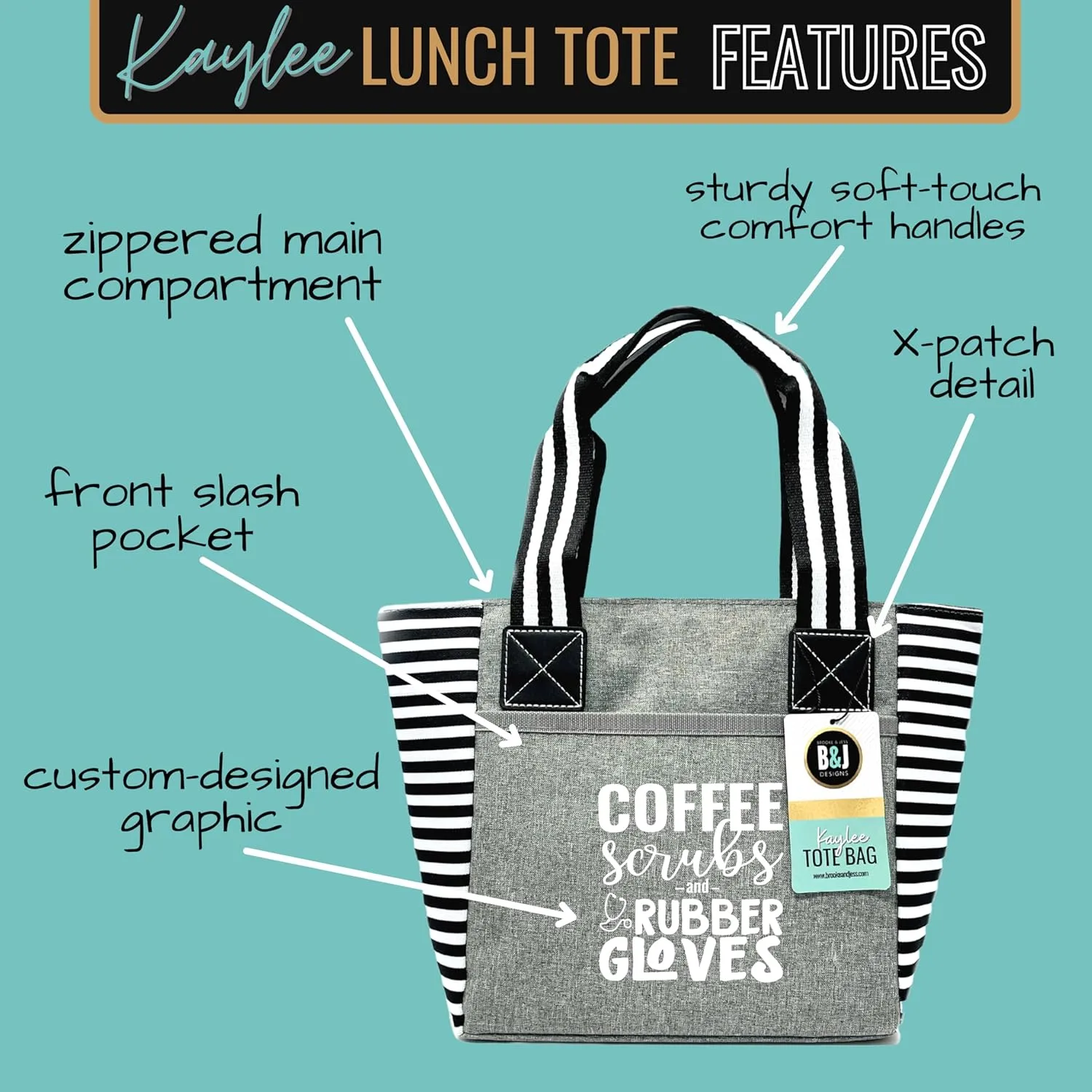Brooke & Jess Designs Cute Lunch Bags for Women - Insulated Lunch Tote for Work - Nurse, Teacher, Grandma, Mom
