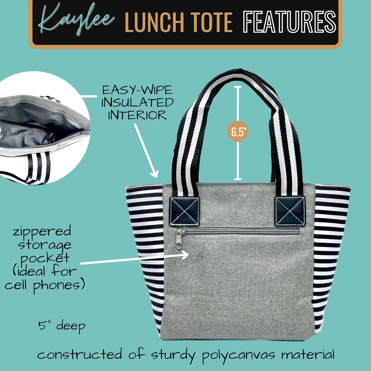 Brooke & Jess Designs Cute Lunch Bags for Women - Insulated Lunch Tote for Work - Nurse, Teacher, Grandma, Mom