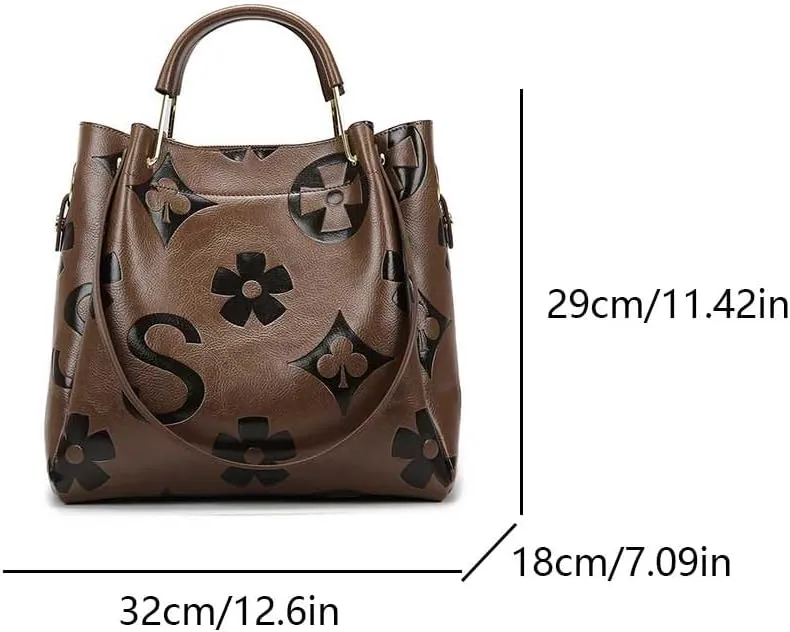 Bucket Bag for Women,Floral Embossed Tote Bag Trendy Vintage Crossbody Bag Large Vegan Leather Hobo Shoulder Handbag