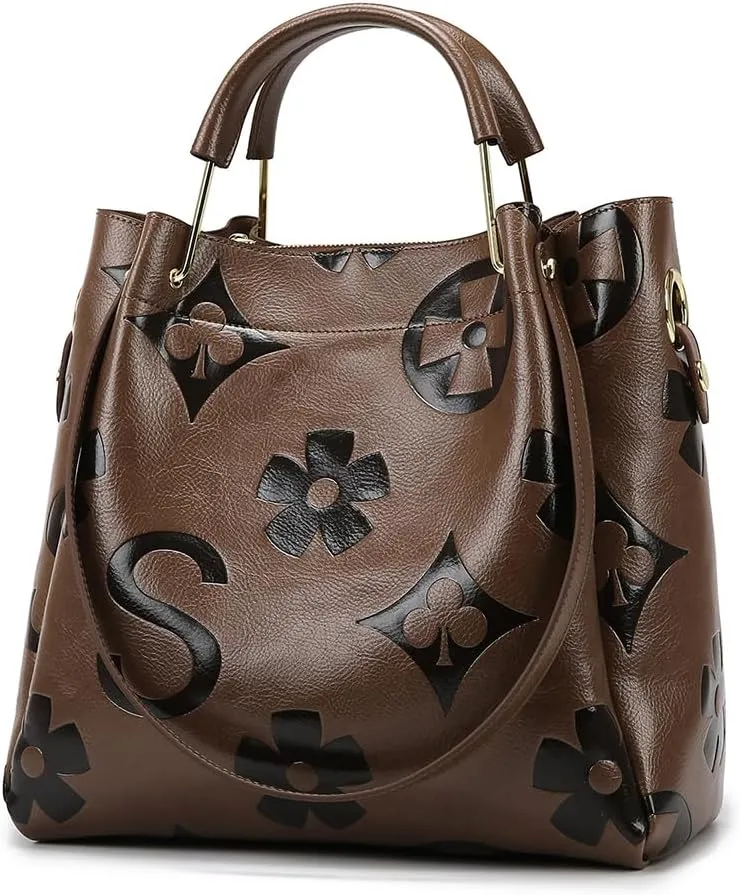 Bucket Bag for Women,Floral Embossed Tote Bag Trendy Vintage Crossbody Bag Large Vegan Leather Hobo Shoulder Handbag