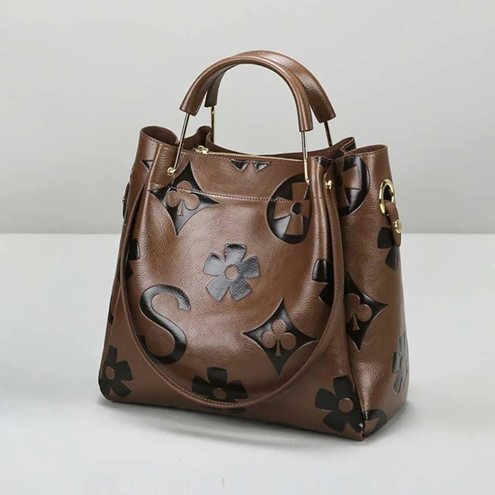 Bucket Bag for Women,Floral Embossed Tote Bag Trendy Vintage Crossbody Bag Large Vegan Leather Hobo Shoulder Handbag