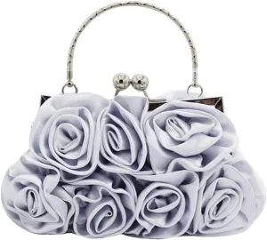 Buddy Women Rose Shaped Clutch Soft Satin Wristlet Handbag Wedding Party Purse