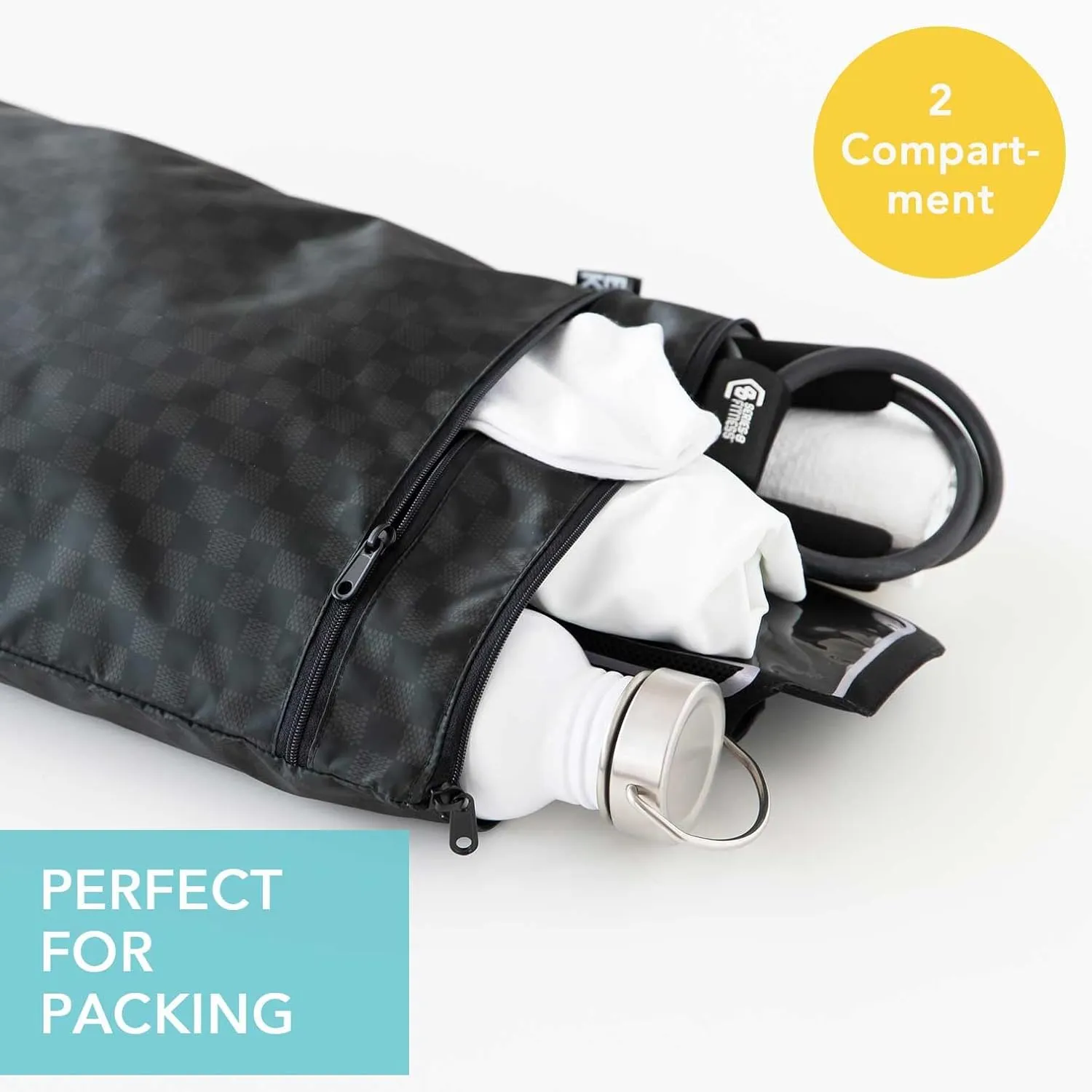 Bumkins Waterproof Wet Dry Bag for Baby, Travel, Swim Suit, Cloth Diapers, Pump Parts, Pool, Beach, Gym Clothes, Toiletry, Hook to Stroller, Daycare, Zipper Reusable Wetdry Packing Pouch, Black Check