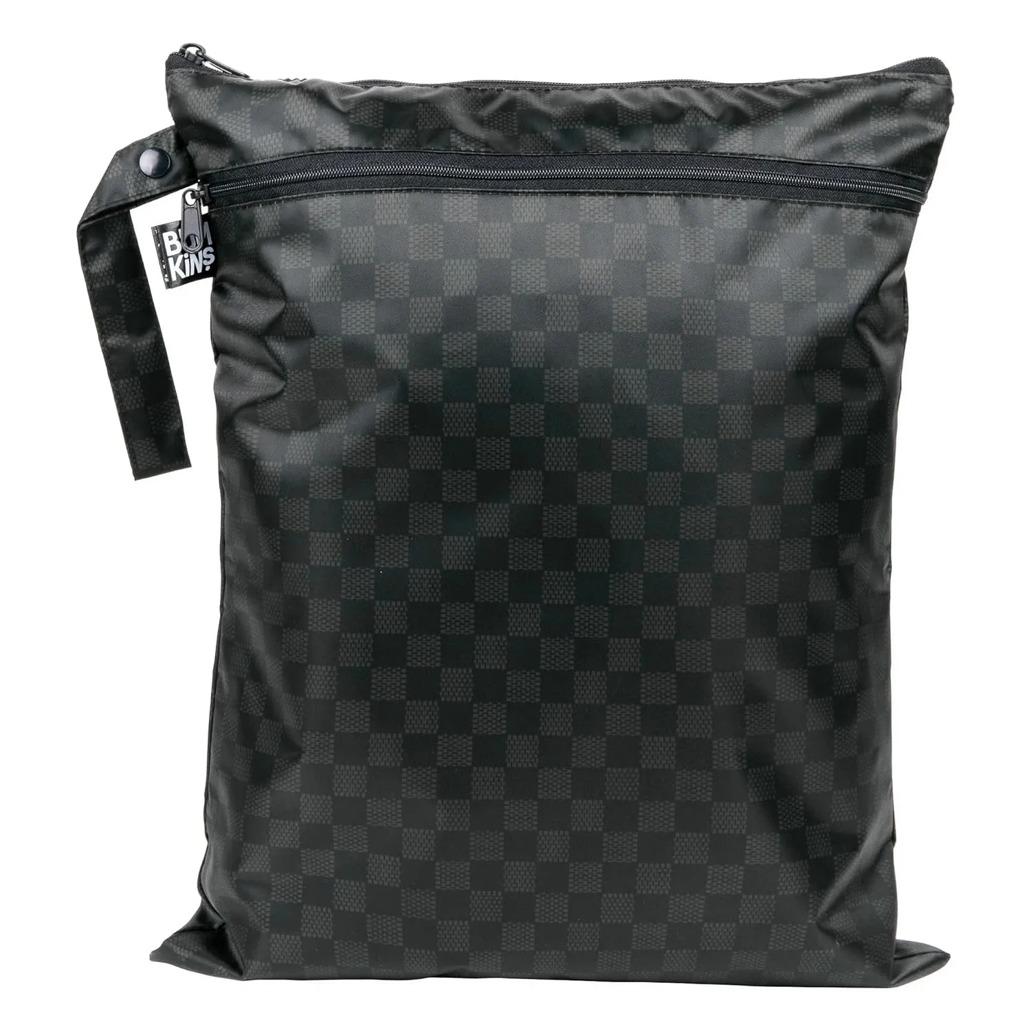 Bumkins Waterproof Wet Dry Bag for Baby, Travel, Swim Suit, Cloth Diapers, Pump Parts, Pool, Beach, Gym Clothes, Toiletry, Hook to Stroller, Daycare, Zipper Reusable Wetdry Packing Pouch, Black Check