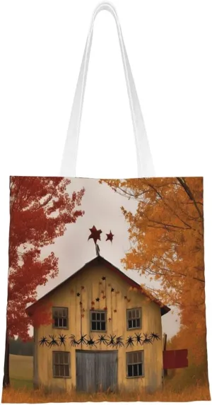Canvas Tote Bag Aesthetic for Women Fall Country Barn Shopping Bags Large Tote Shoulder Bag Reusable Grocery Bags Hobo Bags Casual Handbags Cute Cloth Bags Birthday Gifts