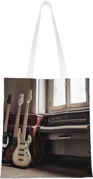 Canvas Tote Bag Aesthetic for Women Guitar Bass Music Musical Instruments Shopping Bags Large Tote Shoulder Bag Reusable Grocery Bags Hobo Bags Casual Handbags Cute Cloth Bags Birthday Gifts