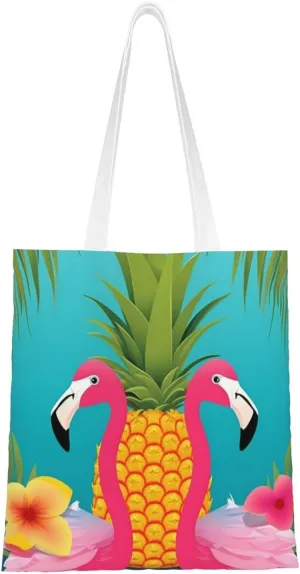 Canvas Tote Bag Aesthetic for Women Pineapple Flamingo Shopping Bags Large Tote Shoulder Bag Reusable Grocery Bags Hobo Bags Casual Handbags Cute Cloth Bags Birthday Gifts