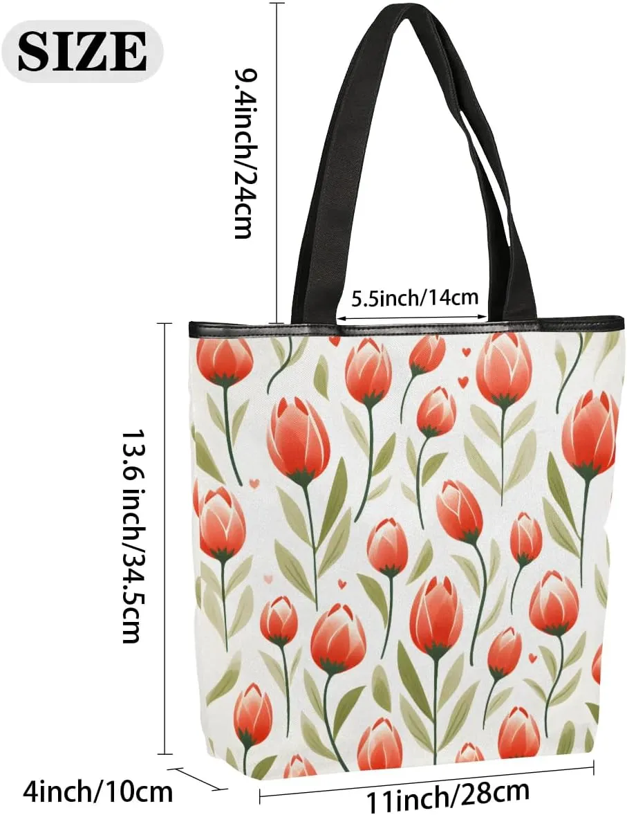 Canvas Tote Bag for Women Reusable Grocery Shopping Bag with Zipper Women Gift