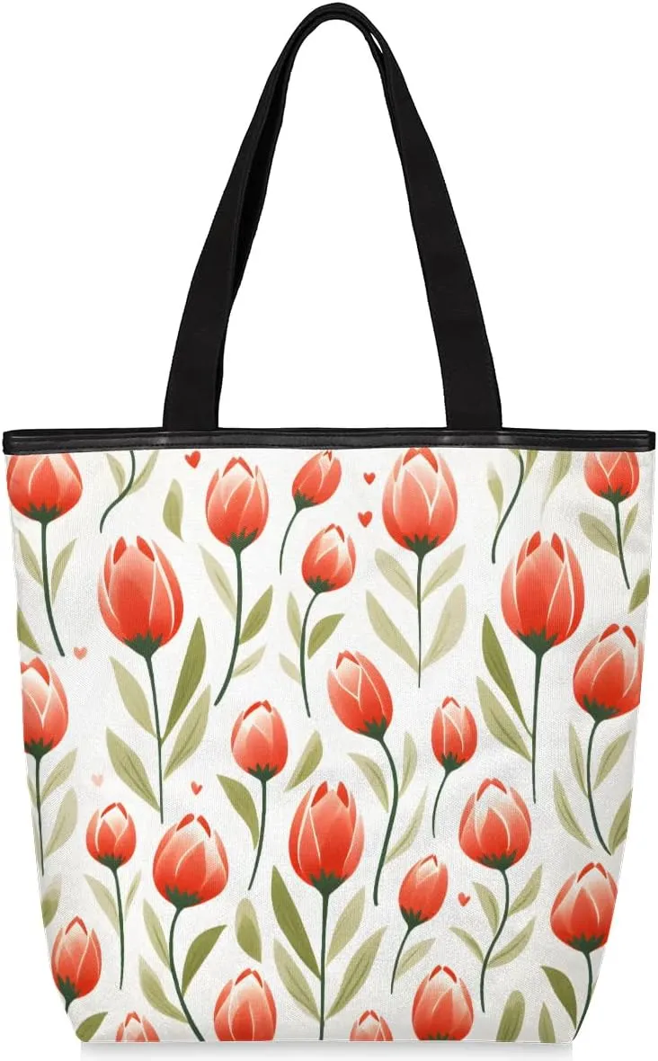 Canvas Tote Bag for Women Reusable Grocery Shopping Bag with Zipper Women Gift