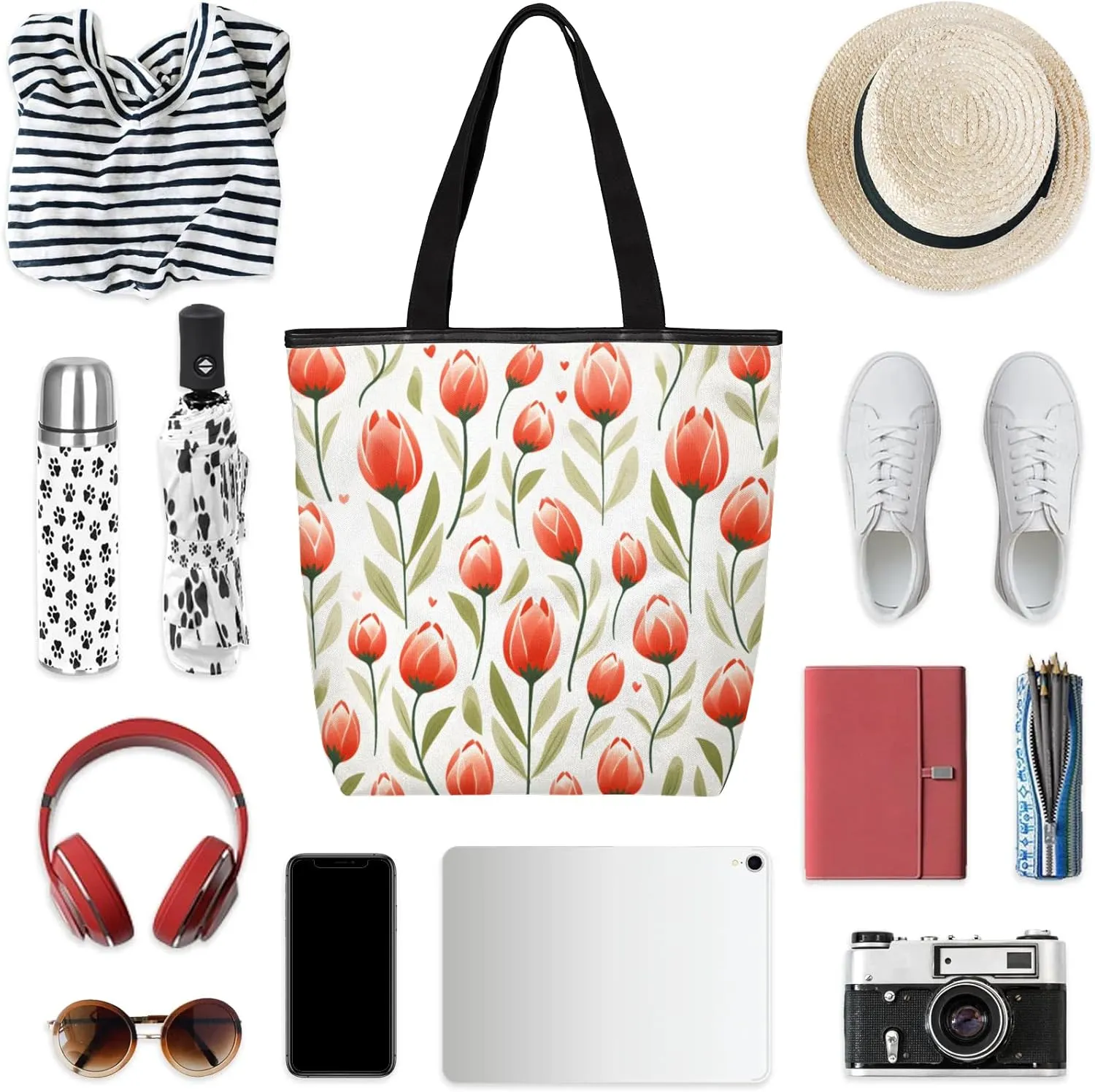 Canvas Tote Bag for Women Reusable Grocery Shopping Bag with Zipper Women Gift