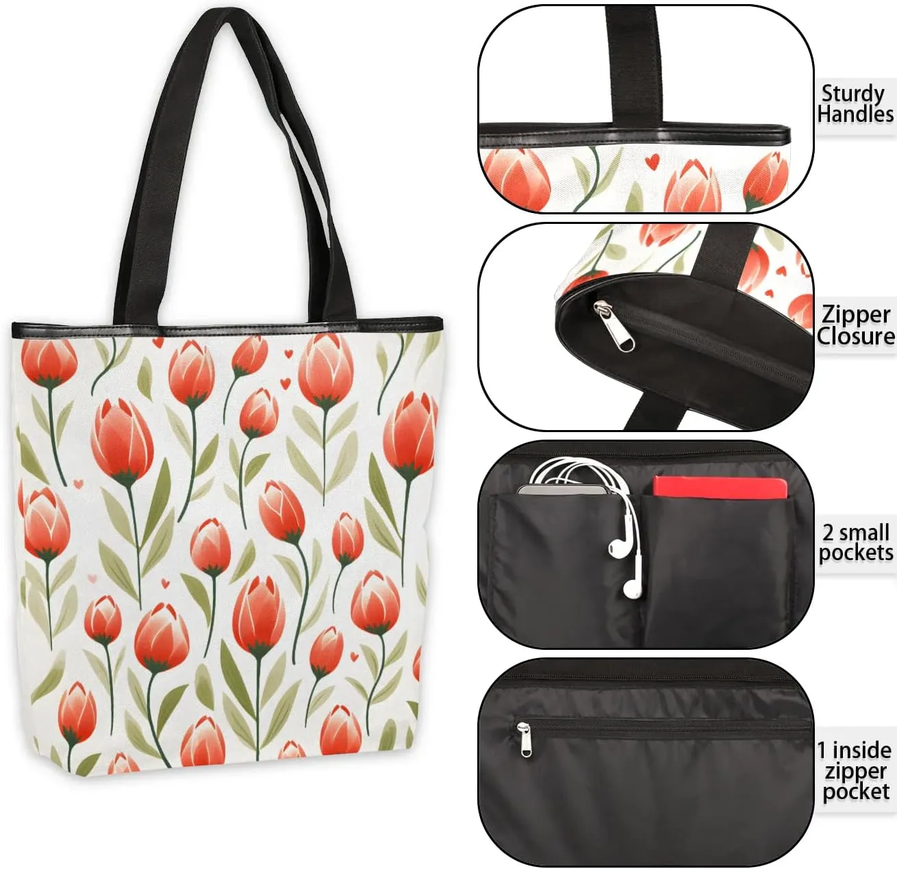 Canvas Tote Bag for Women Reusable Grocery Shopping Bag with Zipper Women Gift