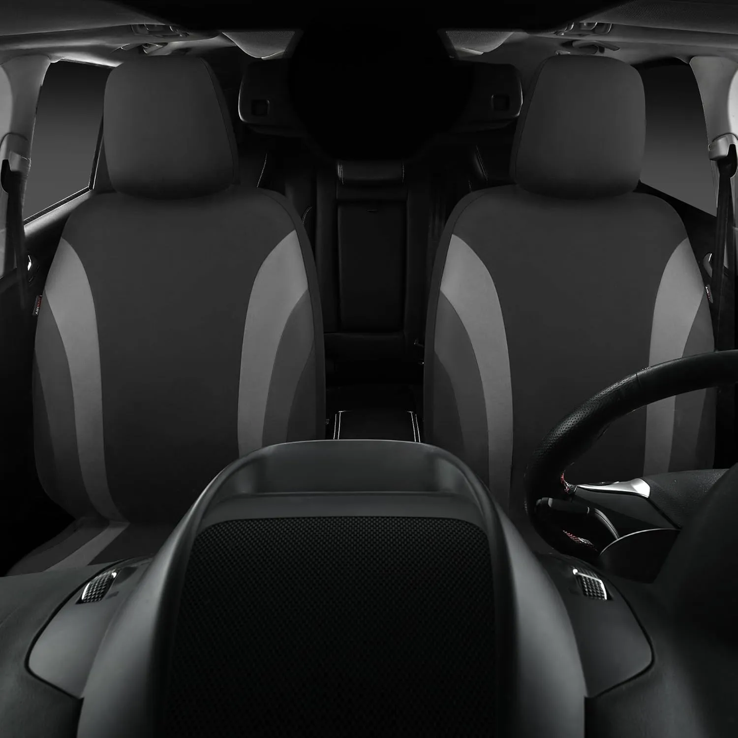 CAR PASS Line Rider Sporty Front Seat Covers,Gray Car Seat Covers Two Front Seats Only, Airbag Compatible,Universal Fit Sedans,Cars,Vans,SUV,Truck(Black and Gray)