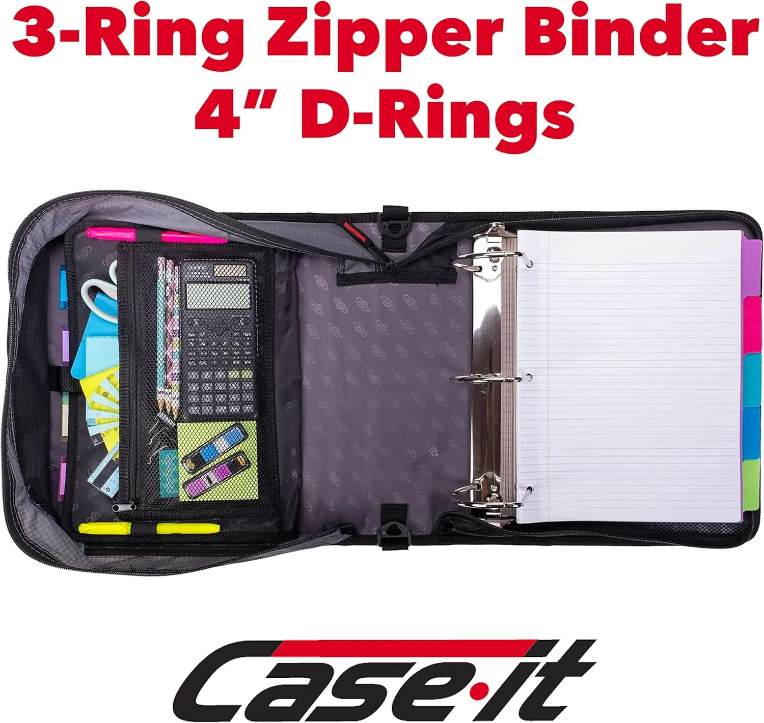 Case-it The King Sized Zip Tab Zipper Binder - 4 Inch D-Rings - 5 Subject File Folder - Multiple Pockets - 800 Sheet Capacity - Comes with Shoulder Strap - Deep Purple D-186 (4 Pack)