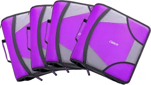 Case-it The King Sized Zip Tab Zipper Binder - 4 Inch D-Rings - 5 Subject File Folder - Multiple Pockets - 800 Sheet Capacity - Comes with Shoulder Strap - Deep Purple D-186 (4 Pack)