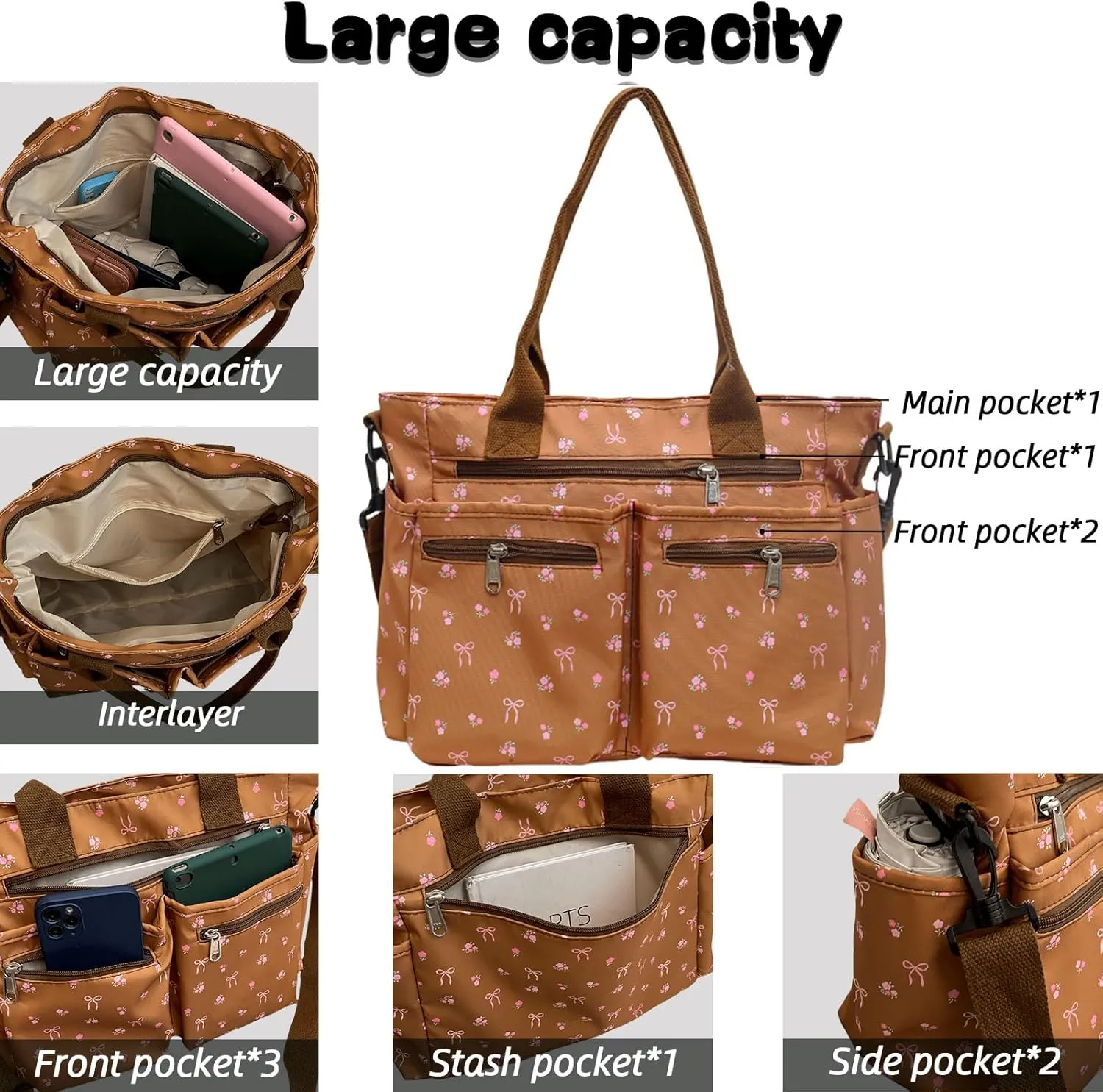 Casual Messenger Bag Floral Nylon Crossbody Bag Chic Shoulder Bag Travel Daypacks