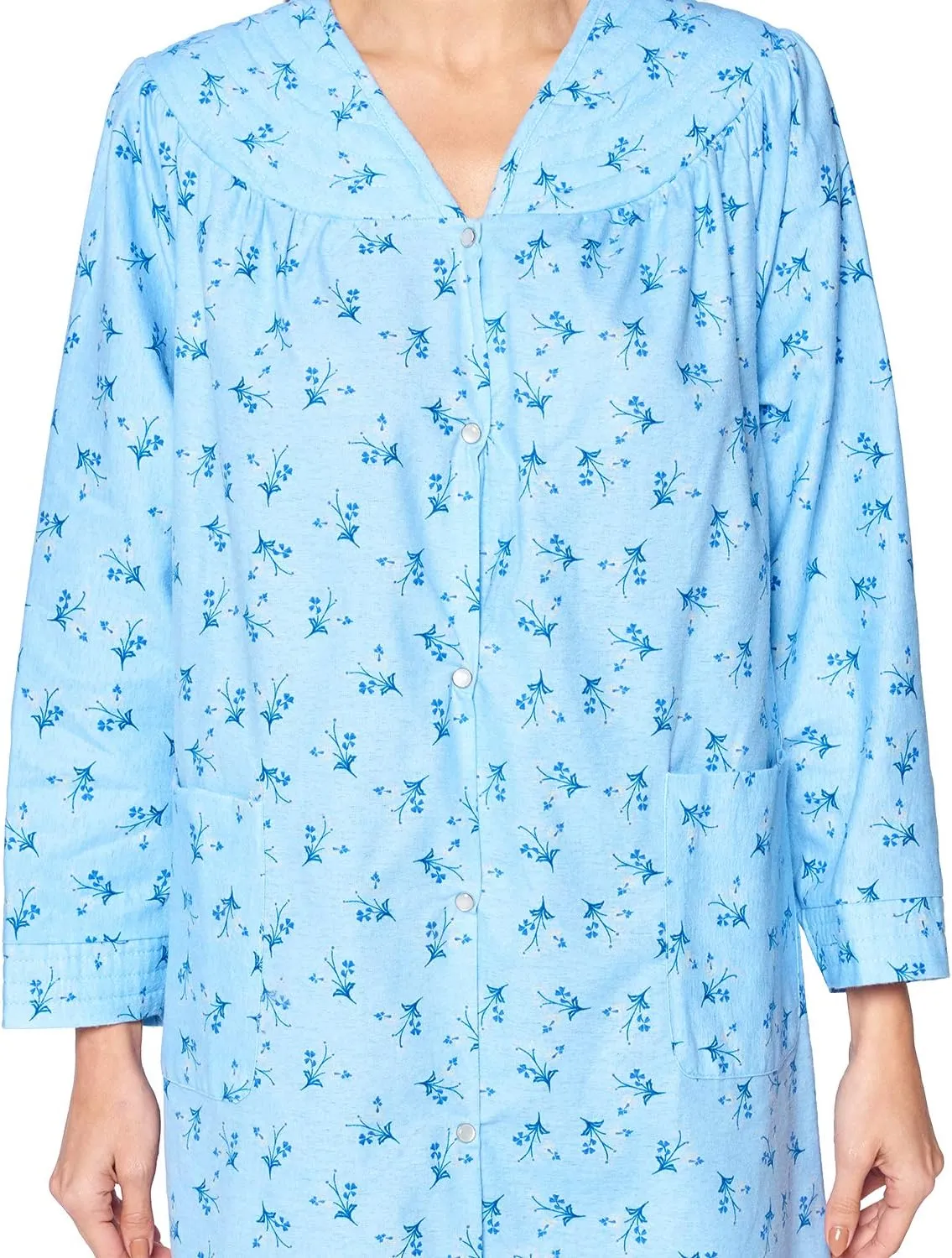 Casual Nights Women's Floral Snap Front Flannel Duster Long Sleeve Lounger Dress
