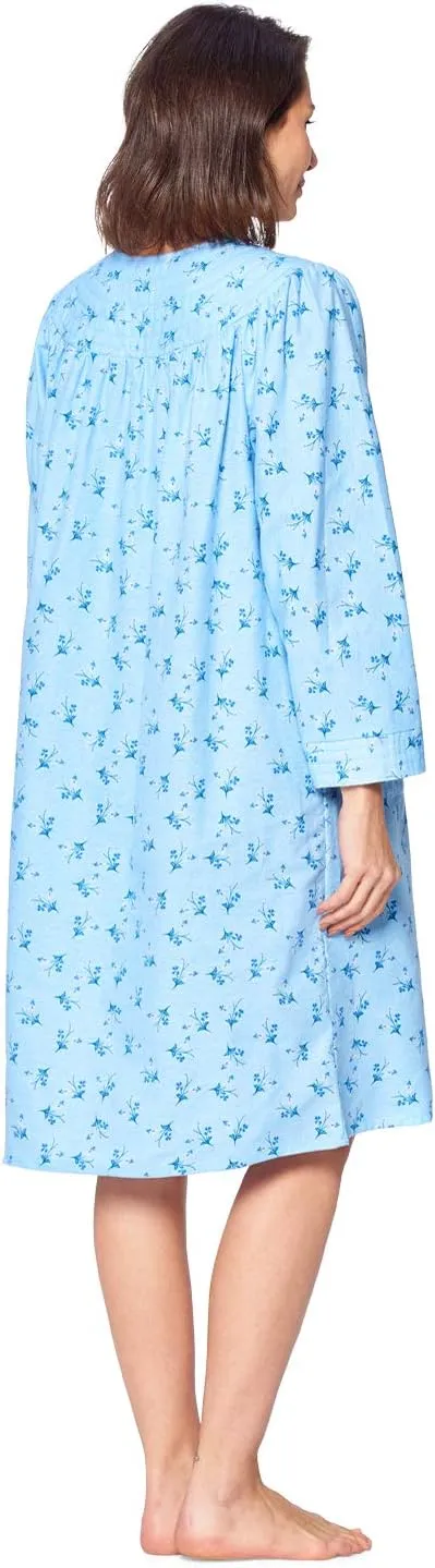 Casual Nights Women's Floral Snap Front Flannel Duster Long Sleeve Lounger Dress