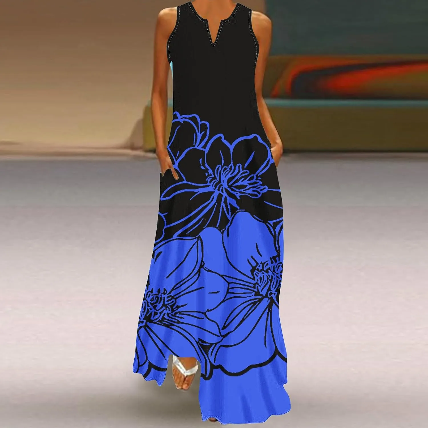 Ceboyel Women Floral Summer Dresses 2024 Sleeveless Casual Maxi Dress Long Flowy Sundresses Trendy Beach Vacation Clothes