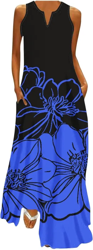 Ceboyel Women Floral Summer Dresses 2024 Sleeveless Casual Maxi Dress Long Flowy Sundresses Trendy Beach Vacation Clothes