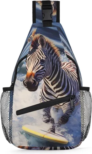 cfpolar Funny Surfing Zebra Sling Bag for Women Men, Lightweight Crossbody Sling Backpack Shoulder Pack Multipurpose Chest Bag for Travel Hiking Gym Cycling