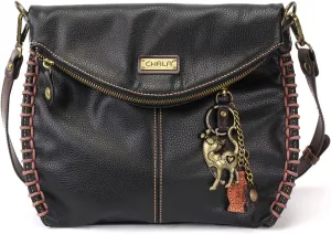 Chala Charming Crossbody Bag With Flap Top | Flap and Zipper Black Cross-Body Purse or Shoulder Handbag with Metal Chain - Slim Cat