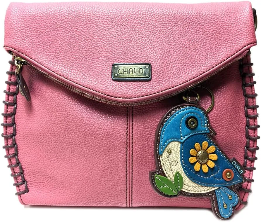 CHALA Charming Crossbody Bag With Flap Top | Flap and Zipper Cross-Body Purse or Shoulder Handbag with Metal Chain - Pink