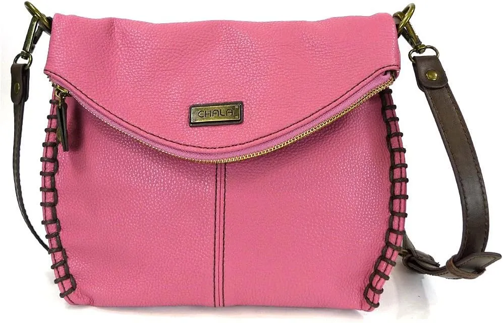 CHALA Charming Crossbody Bag With Flap Top | Flap and Zipper Cross-Body Purse or Shoulder Handbag with Metal Chain - Pink