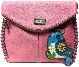 CHALA Charming Crossbody Bag With Flap Top | Flap and Zipper Cross-Body Purse or Shoulder Handbag with Metal Chain - Pink