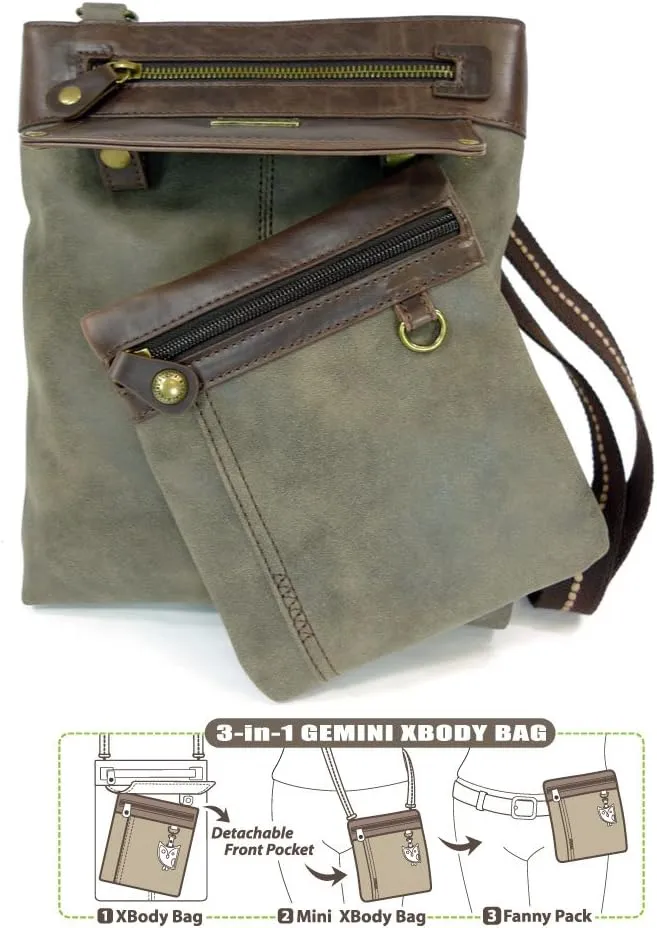CHALA GEMINI Crossbody Faux Leather Gift Messenger Bag with Double Zip Wallet