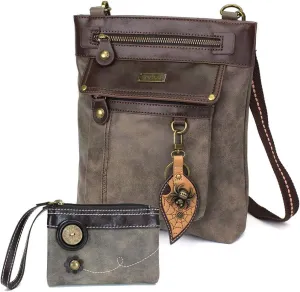 CHALA GEMINI Crossbody Faux Leather Gift Messenger Bag with Double Zip Wallet
