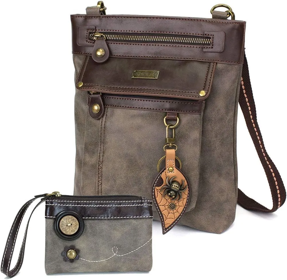 CHALA GEMINI Crossbody Faux Leather Gift Messenger Bag with Double Zip Wallet
