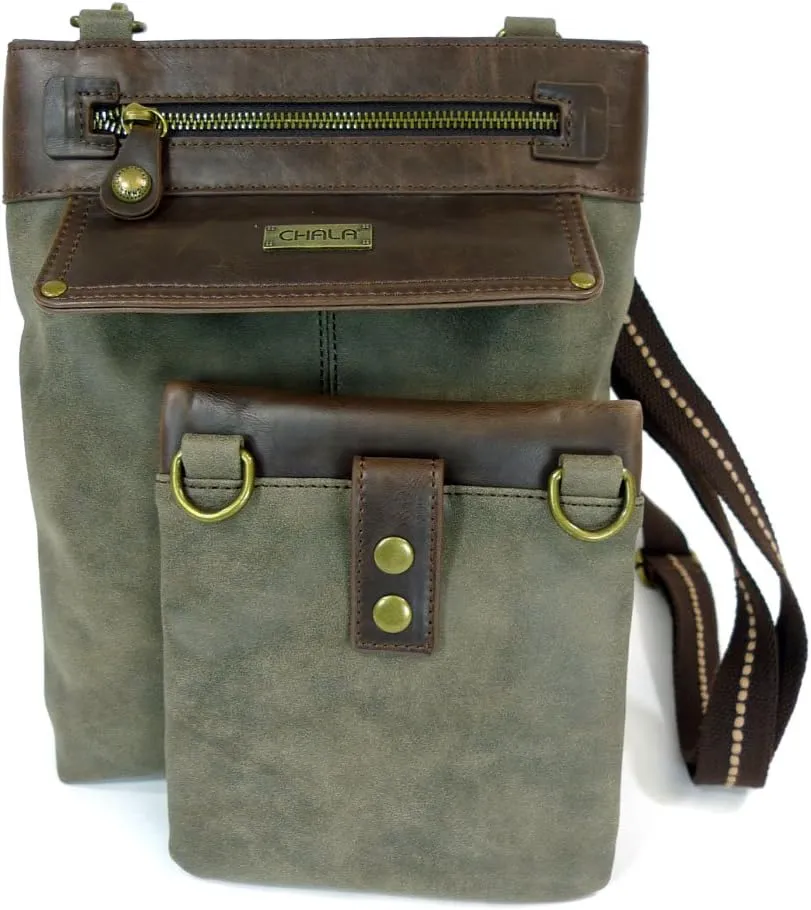 CHALA GEMINI Crossbody Faux Leather Gift Messenger Bag with Double Zip Wallet