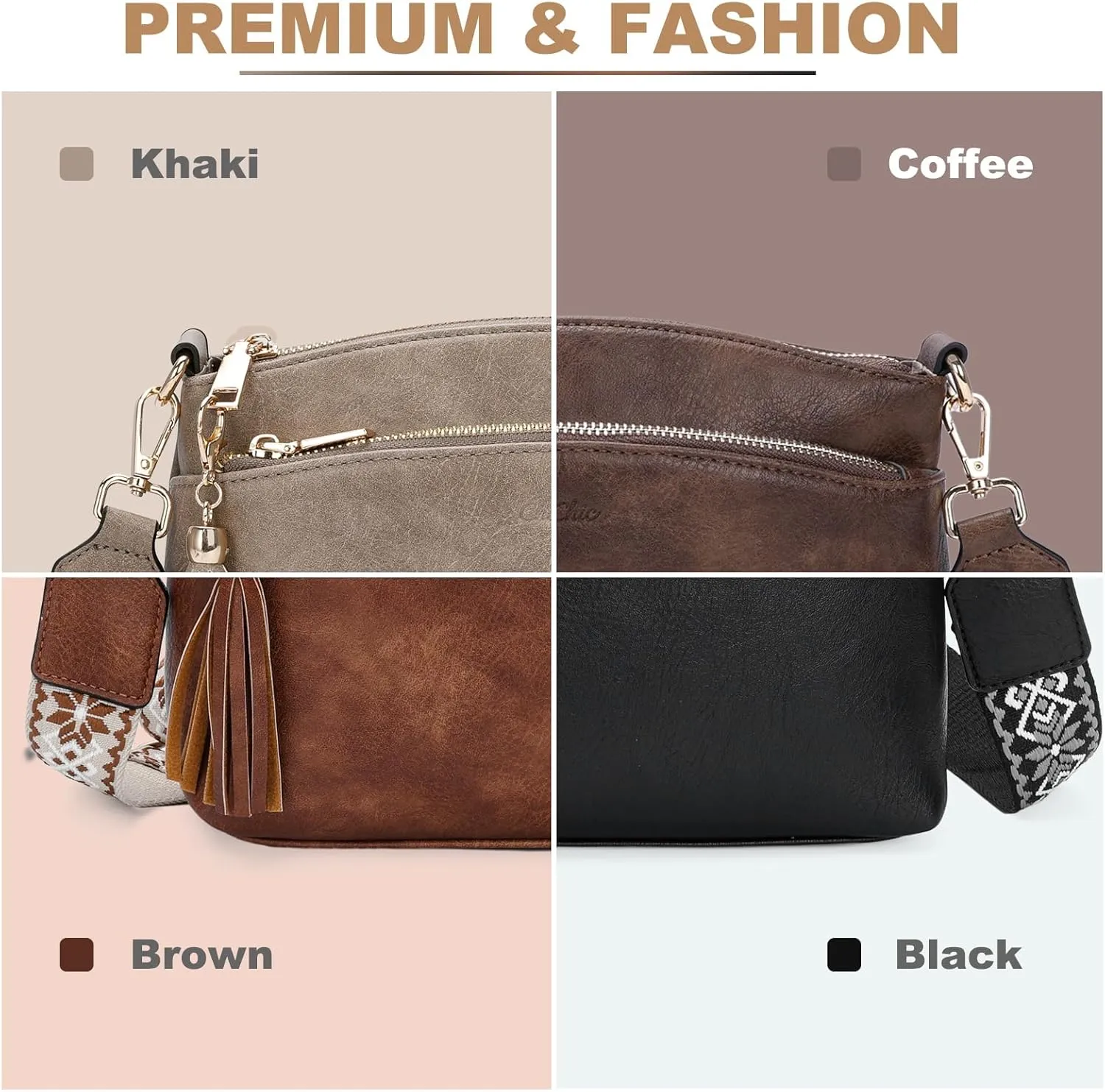 Chase Chic Crossbody Purse for Women, Trendy Vegan Leather Cross Body Bag Lady Small Handbag with Guitar Strap