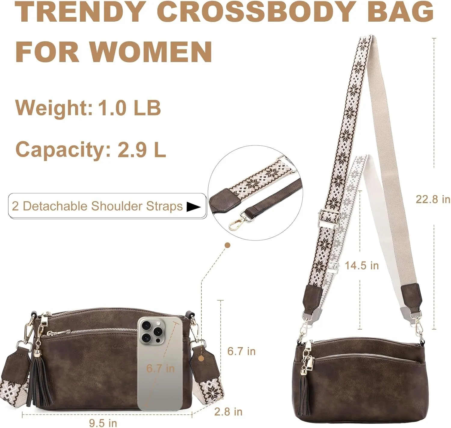 Chase Chic Crossbody Purse for Women, Trendy Vegan Leather Cross Body Bag Lady Small Handbag with Guitar Strap
