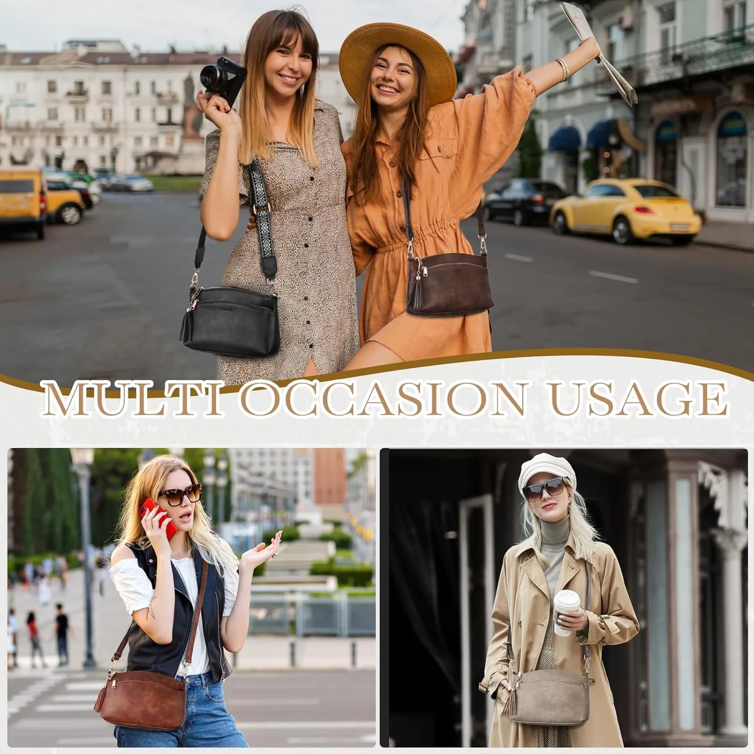 Chase Chic Crossbody Purse for Women, Trendy Vegan Leather Cross Body Bag Lady Small Handbag with Guitar Strap
