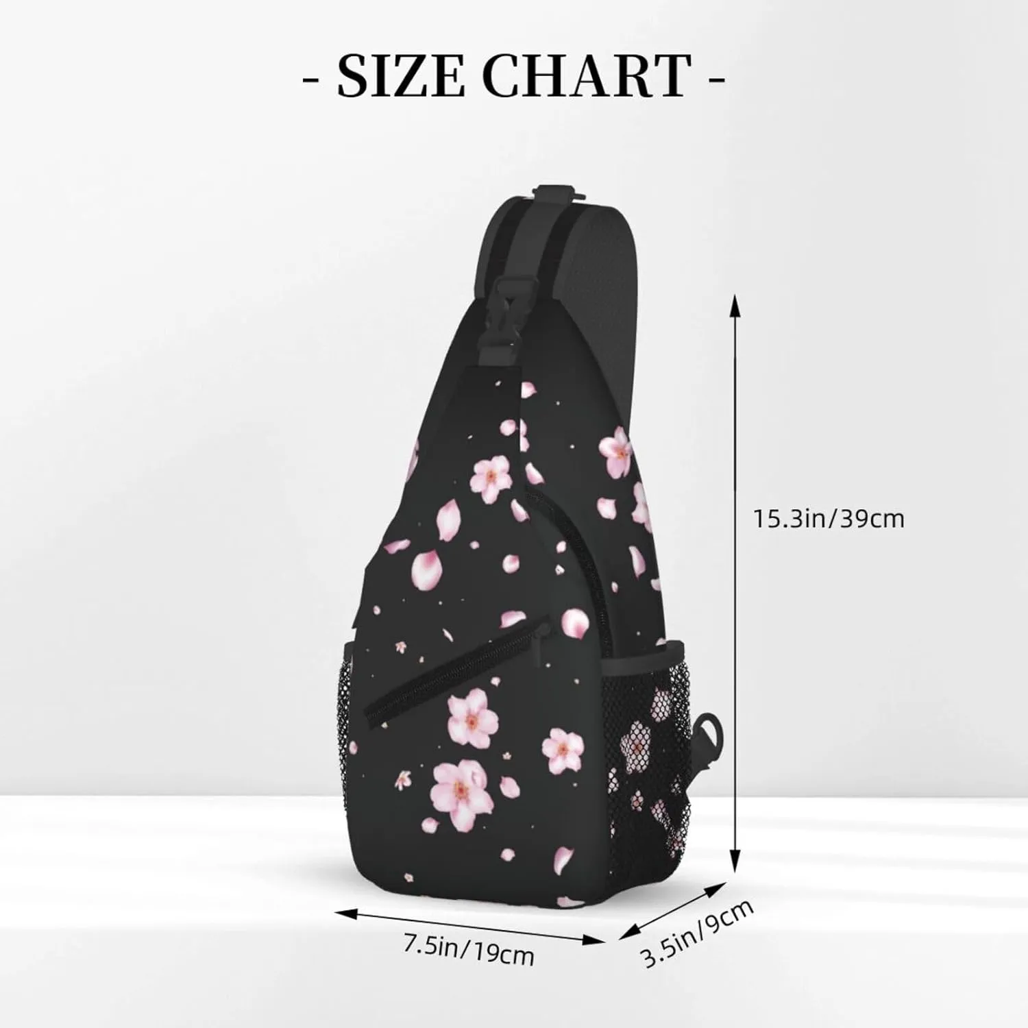 Cherry Blossom Sling Bag Crossbody Backpack,Abstract Japanese Pink Flowers with Flying Petals Chest Bag Casual Shoulder Backpack Nice Floral Print Sports Travel Hiking Daypack for Women Men