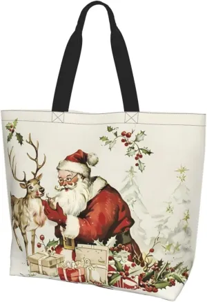 Christmas Tote Women's Travel Bag With Zipper - Large Beach Work Handbag