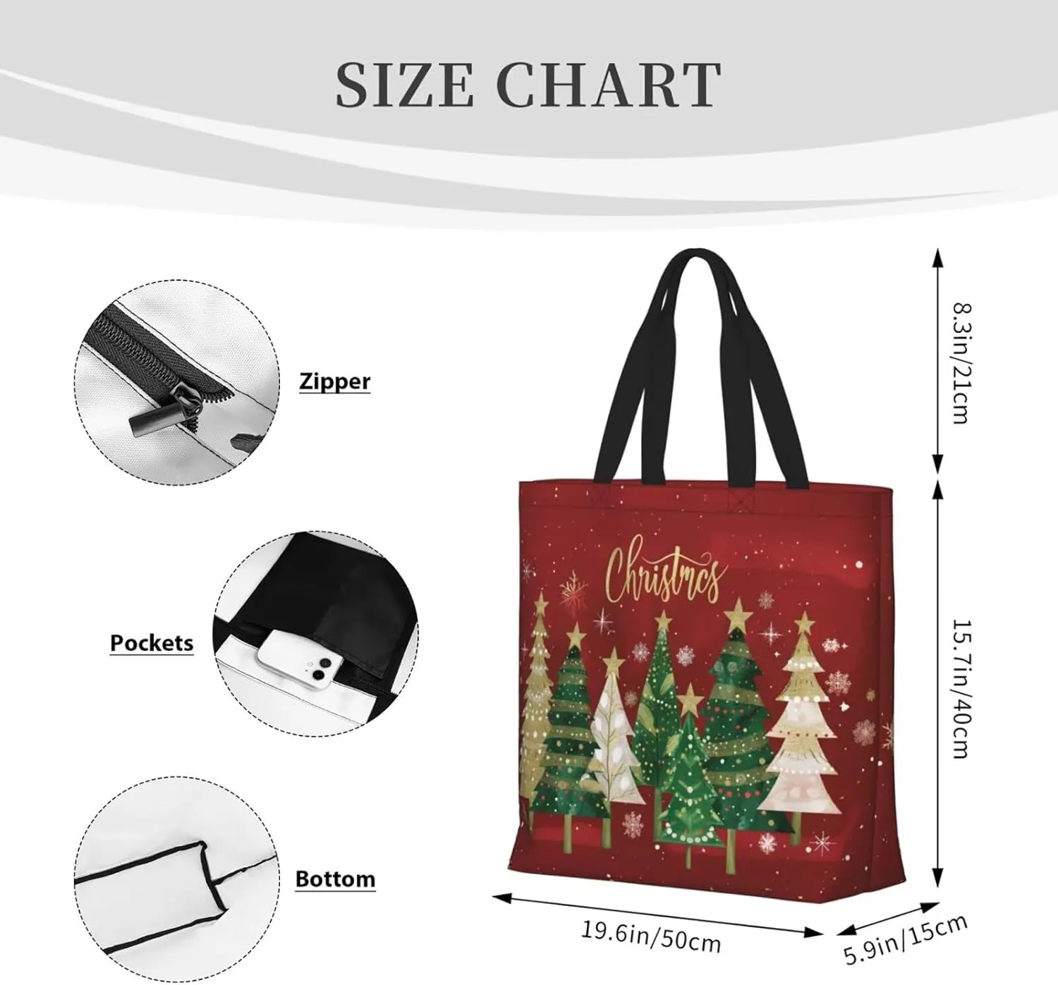 Christmas Tote Women's Travel Bag With Zipper - Large Beach Work Handbag