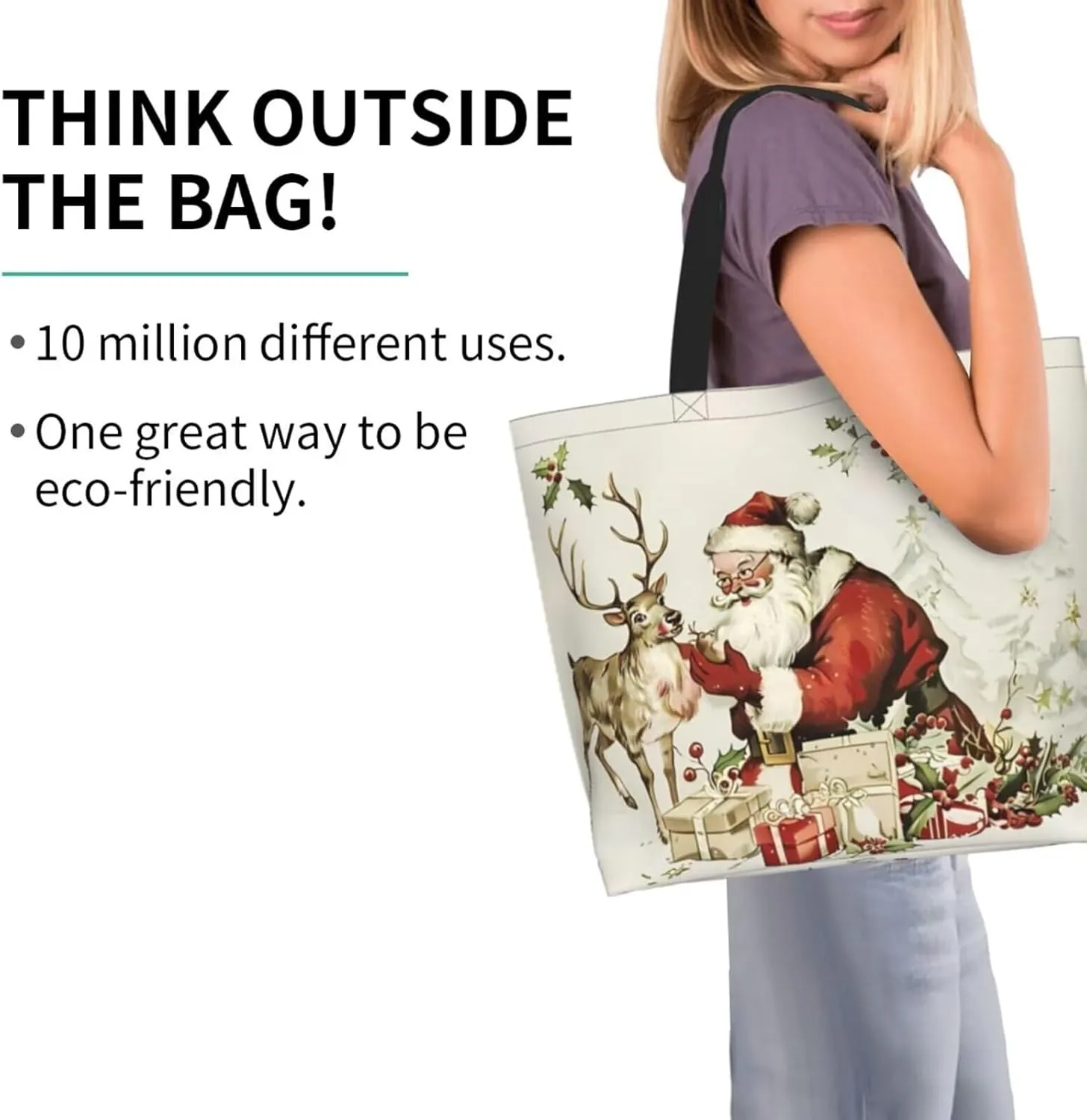 Christmas Tote Women's Travel Bag With Zipper - Large Beach Work Handbag