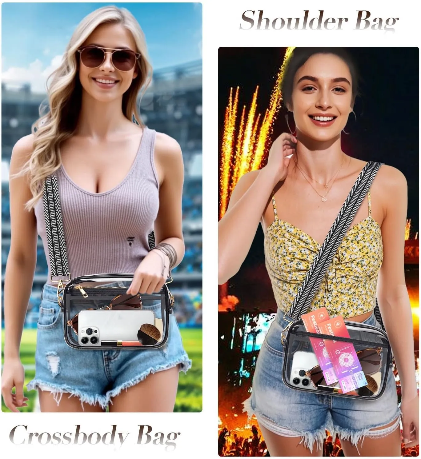 Clear Bag Stadium Approved, Clear Crossbody Bag Purses for women for Concert, Sports, Festivals