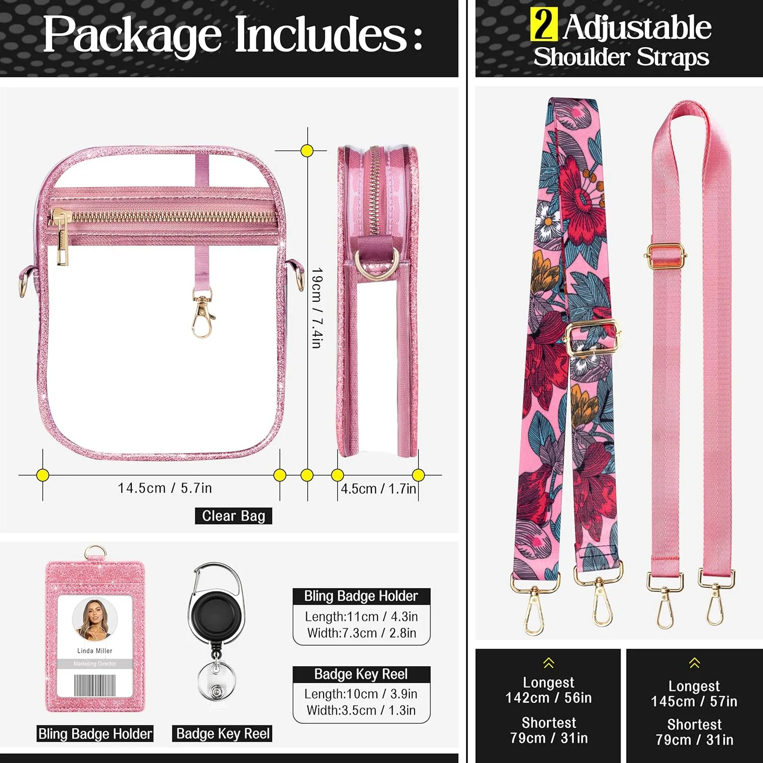 Clear Bag Stadium Approved Crossbody: Bling Purse for Women - Small Concert Bag Under 12x6x12